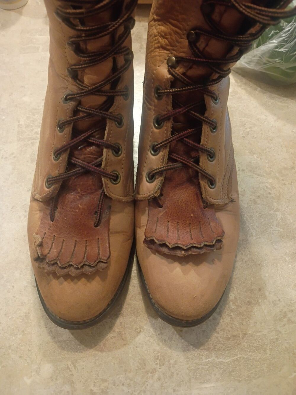 Women’s 7M LAREDO Brown Leather Kiltie Tassel Lace Up Western Boots USA - Picture 3 of 7